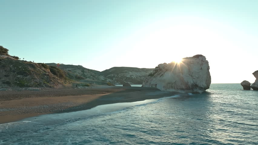 Drone Footage of the Southeast Sun Seascape on Cyprus - Scenic Tourist Beaches with Aphrodite