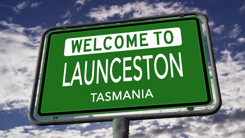 Welcome to Launceston, Tasmania, Australia, City Road Sign, Realistic 3D Animation
