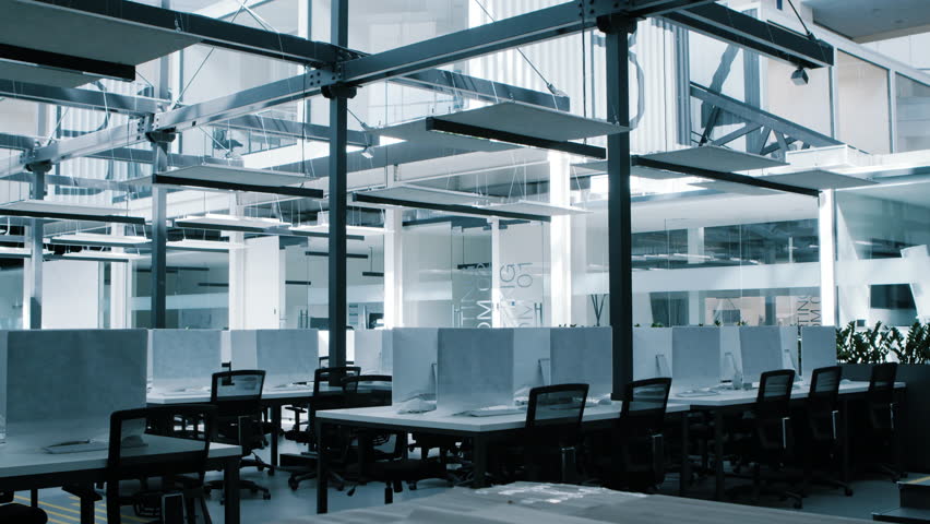 Coronacrisis and unemployment. Interior of modern empty business office without workers