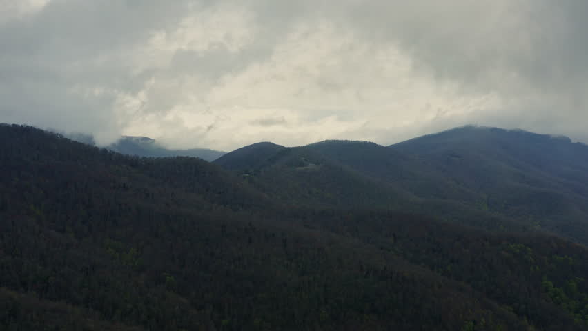 Aerial moving over Blue Ridge Parkway in Appalachian Mountains Asheville NC