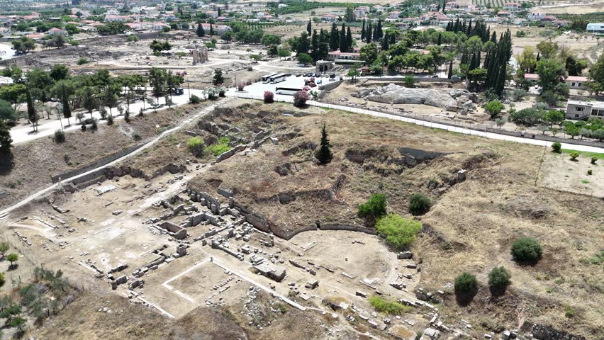 Ruins of temple in Corinth, Greece - archaeology background