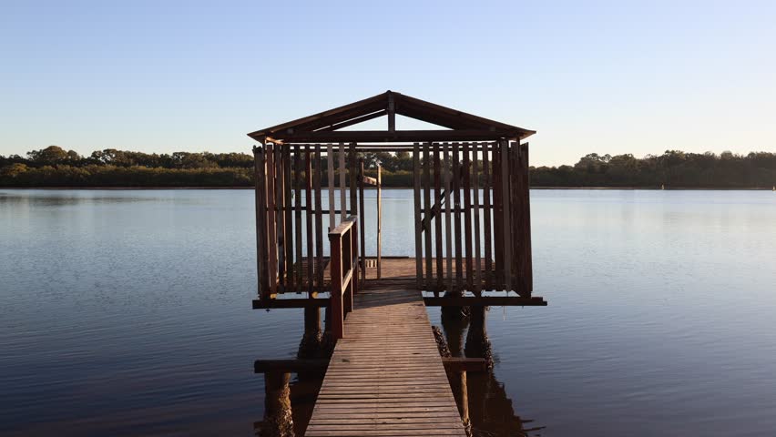 Wooden boathouse at Maroochy River, Sunshine Coast, Queensland, Australia.