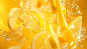 Super Slow Motion Shot of Fresh Lemon Slices Followed by Camera Splashing into Water at 1000 fps. - Powered by Shutterstock - Get 15% off with code: PIKWIZARD15