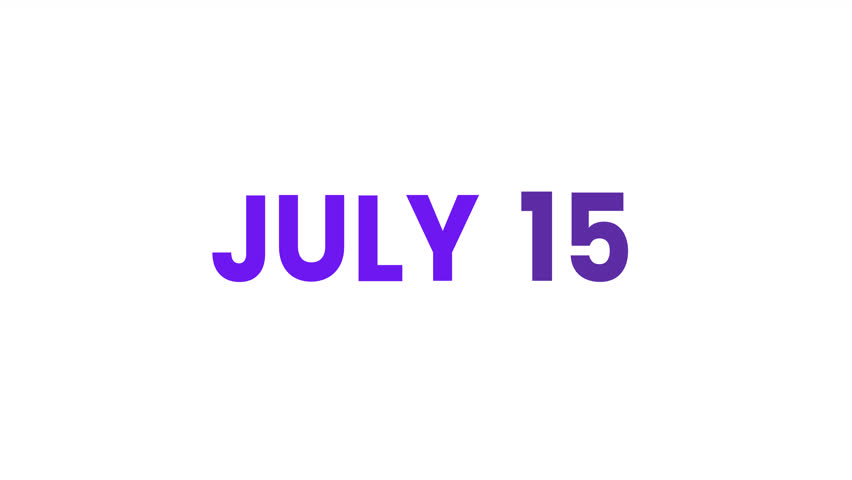 15th July calendar icon animation. Alpha matte with transparent background 4K resolution.