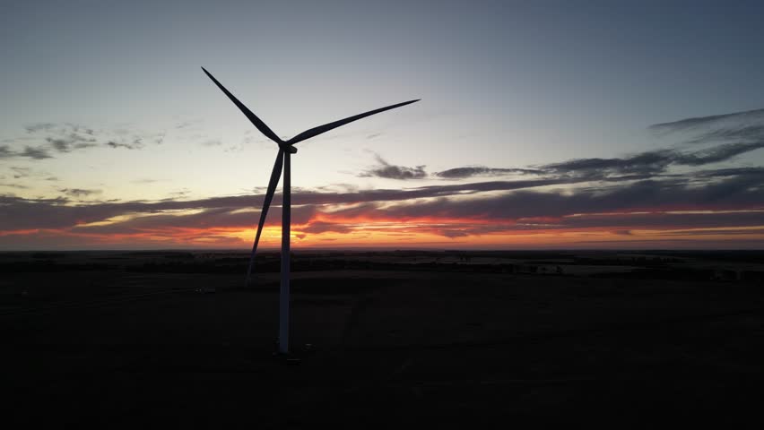Aligned Wind Turbines At Sunset Located In Esperance Area, Western Australia