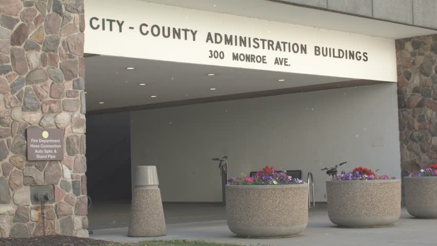 City and County Administration Building in downtown Grand Rapids, Michigan and stable wide shot.