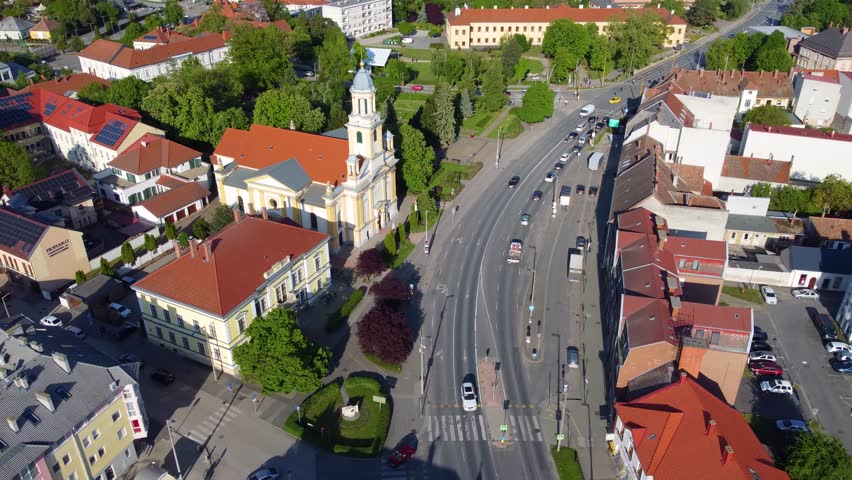 Kapuvar, Hungary, Hungarian village in Central Europe, aerial main square