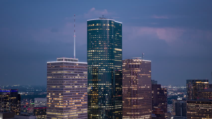 Aerial View of Houston Skyline at Dusk