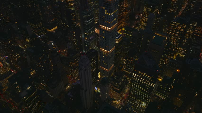 Aerial City At Night. Drone Shot of City Lights