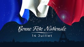 Bastille day on july 14 France, national holiday. French flag, fireworks on night sky background. Fireworks, france flag. Greeting card, banner. Seamless loop. Translation: Happy National Day July 14 - Powered by Shutterstock - Get 15% off with code: PIKWIZARD15