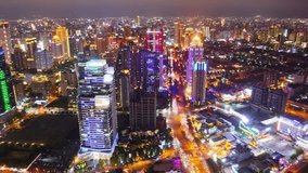 Aerial skyline of Downtown Taichung, a vibrant metropolis in central Taiwan, with modern high-rise office towers booming in the 7th Redevelopment Zone and city lights dazzling at night (in hyperlapse) - Powered by Shutterstock - Get 15% off with code: PIKWIZARD15