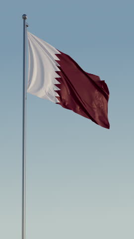 Qatar Doha Flag vertical Cinematic Loop Realistic Motion Blue Sky