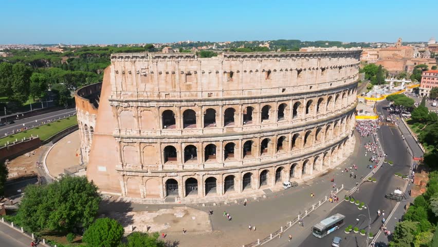 The Colosseum. Rome Italy. Aerial view.sunny bright day.inside look