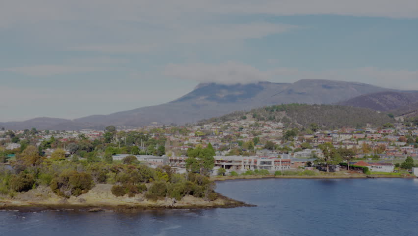 Mt Wellington in the distance over Hobart, Tasmania, Australia