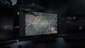 Multiple Monitors. Radar Data. The Most Advanced Spying System. Destination Approved. Showing the Footage from the Drone Flying above the Desert in Asia. Software. User Interface. Tracking. - Powered by Shutterstock - Get 15% off with code: PIKWIZARD15