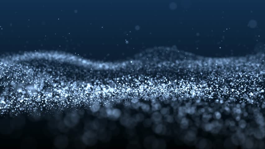 Abstract glowing digital wave composed of particles and dots moving on a blue background, big data visualization, particles moving up, 3D, 4K, seamless loop.
