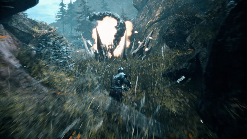 Playing As Medieval Knight On Quest To Destroy Evil Golem In RPG Fake Game. Engaging In Action Battle In RPG Fake Game. Losing Boss Fight Mission In RPG Fake Game Concept. Animation. Fantasy