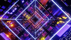 A 3d illustration VJ loop background of seamless dynamic futuristic square neon tunnel - Powered by Shutterstock - Get 15% off with code: PIKWIZARD15