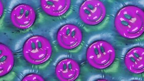 Colorful animation featuring inflated purple smiley faces on a blue-green textured background. - Powered by Shutterstock - Get 15% off with code: PIKWIZARD15