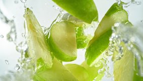 Super Slow Motion Shot of Green Apple Cuts Followed by Camera Splashing into Water at 1000 fps. - Powered by Shutterstock - Get 15% off with code: PIKWIZARD15