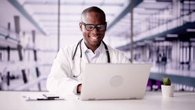 African American man providing telehealth consultations in virtual hospital setting, showcasing diversity in healthcare through online services. - Powered by Shutterstock - Get 15% off with code: PIKWIZARD15