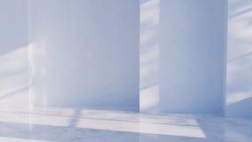 Sunny white room or studio. 3d render, realistic design. Foliage leaf shadow, sunlight, looped animation. Minimalistic modern style, empty space. template for product show, background.  - Powered by Shutterstock - Get 15% off with code: PIKWIZARD15