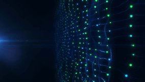 Vertical video, Neon glow digital landscape with cube particle. Crypto currency, big data, block chain and digital technology concept. 3D Rendering. Futuristic flight through a digital line landscape - Powered by Shutterstock - Get 15% off with code: PIKWIZARD15