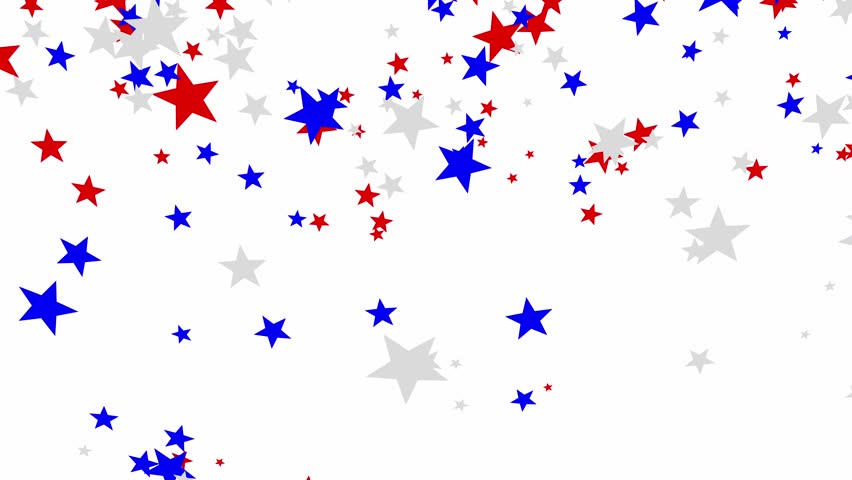 Red, white, and blue stars floating on white background for USA celebrations like 4th of July, Memorial Day, Veteran's Day, or other patriotic US American holidays.