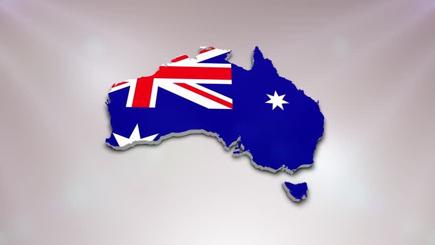 Australia Flag on its Country Map, 3D Map Flag Opener Suitable for Politics, Elections, Travel, News and Sports Events and Presentations