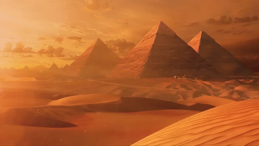 The sunrise the Great Pyramid in Giza Valley, Cairo, Egypt