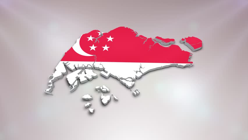 Singapore Flag on its Country Map, 3D Map Flag Opener Suitable for Politics, Elections, Travel, News and Sports Events and Presentations