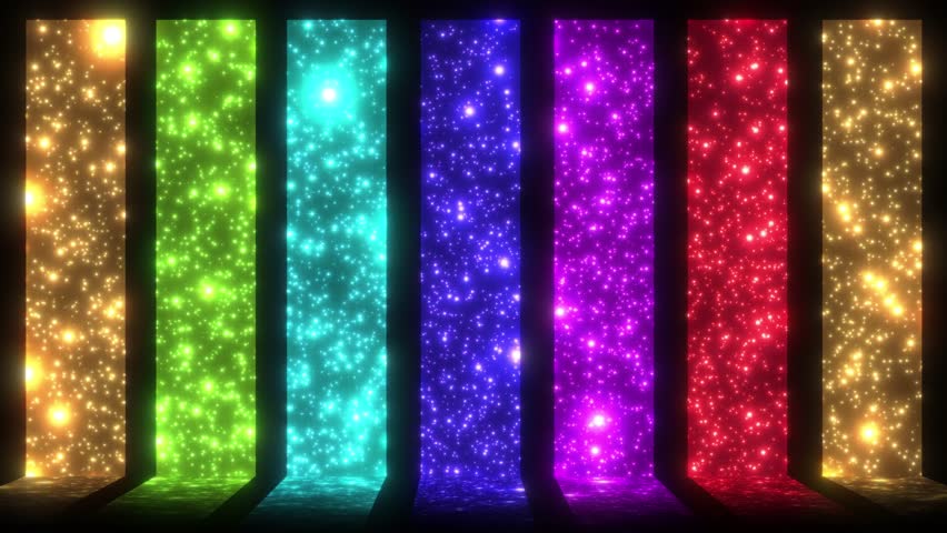 A 3d rainbow color VJ Loop abstract motion background with falling glowing particles, Trippy Psychedelic Visuals