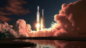 Night launch of heavy space rocket. 3d animation. 4k. - Powered by Shutterstock - Get 15% off with code: PIKWIZARD15