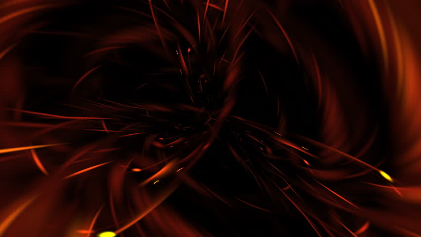 Flamy waves background. Fiery fluids transformation, motion. Fire red sparkles dance, prolate spots radiating, revolving, scattering, forming abstract pattern on black. 4K UHD 4096x2304