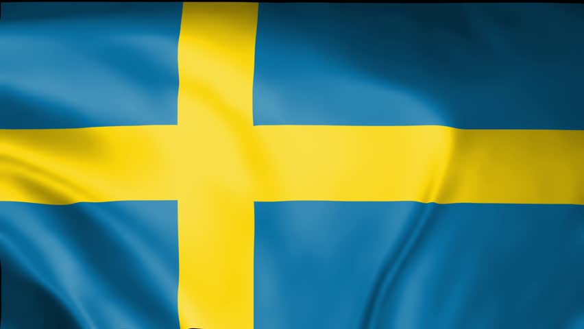 A 3d seamless loop animation background of the National flag of Sweden waving
