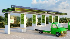 Electric Delivery Vans charging in charging station, modern electric EV delivery vans, pick up truck are being charging station, Generic electric EV delivery van on a charging station, 3d Rendering - Powered by Shutterstock - Get 15% off with code: PIKWIZARD15