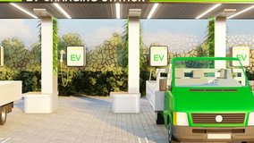 Electric Delivery Vans charging in charging station, modern electric EV delivery vans, pick up truck are being charging station, Generic electric EV delivery van on a charging station, 3d Rendering - Powered by Shutterstock - Get 15% off with code: PIKWIZARD15