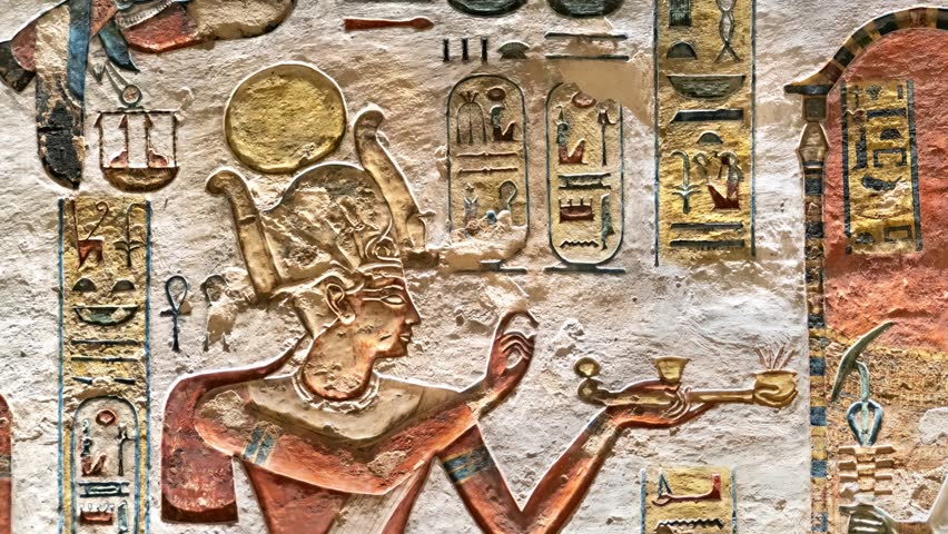 Artwork in the tomb of Ramses III in the Valley of the Kings near Luxor, Egypt.