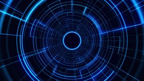 Abstract technology background of blue neon lines forming a futuristic tunnel. Future technology, science, tech innovations. Flying through digital technologic tunnel. Cyberspace, virtual reality. 4k. - Powered by Shutterstock - Get 15% off with code: PIKWIZARD15