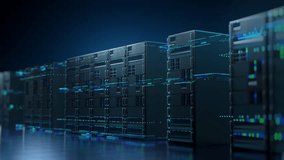 Row of modern server racks in a data center, illuminated by blue lights, representing cloud computing, data storage, and IT infrastructure. - Powered by Shutterstock - Get 15% off with code: PIKWIZARD15