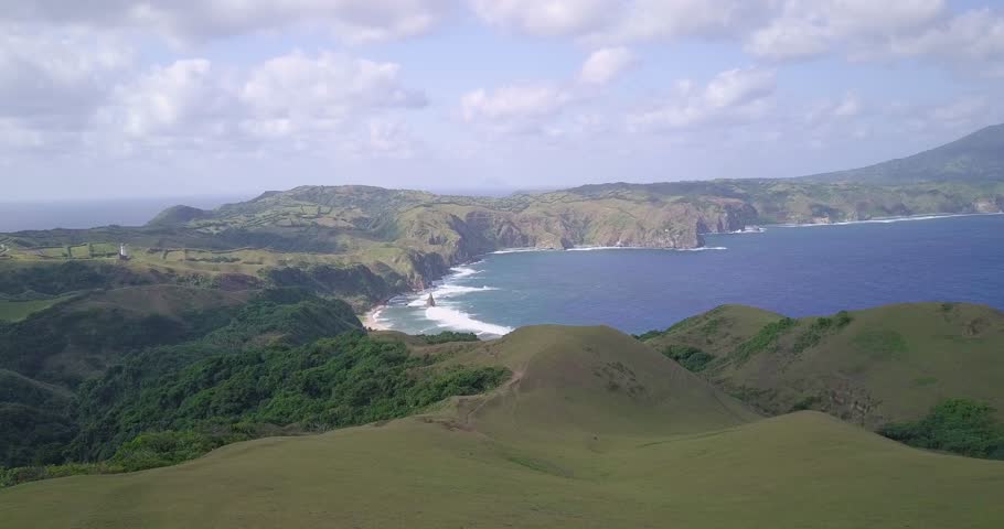 Breathtaking drone footage of the mountainous shore of the Basco Batanes, Philippines