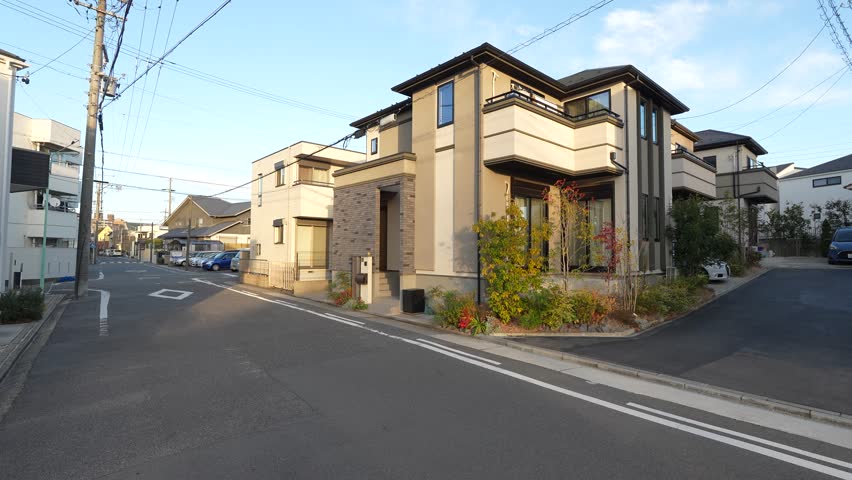 Calm local street in Japanese modern neighbourhood