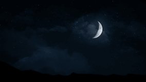 Moon night sky. Night sky with clouds passing by. Half moon with cloudy sky. - Powered by Shutterstock - Get 15% off with code: PIKWIZARD15
