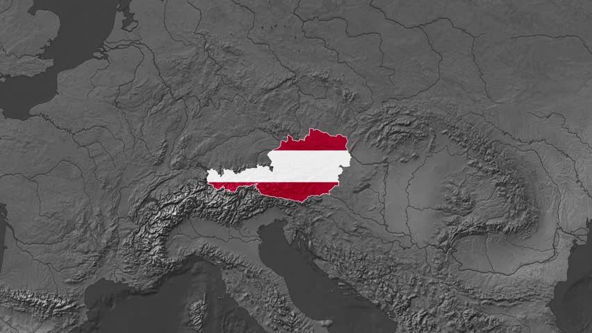 Austria Flat Map Flag Black and White Map