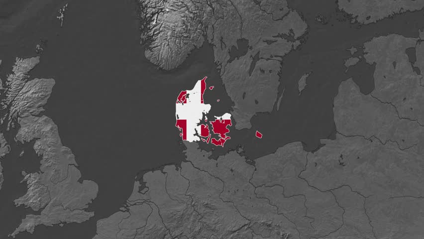 Denmark Flat Map Flag Black and White Map