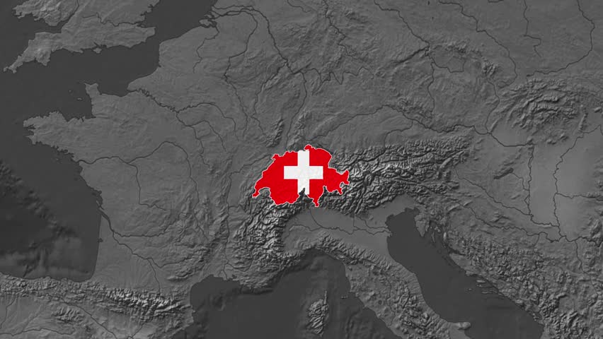 Switzerland Flat Map Flag Black and White Map