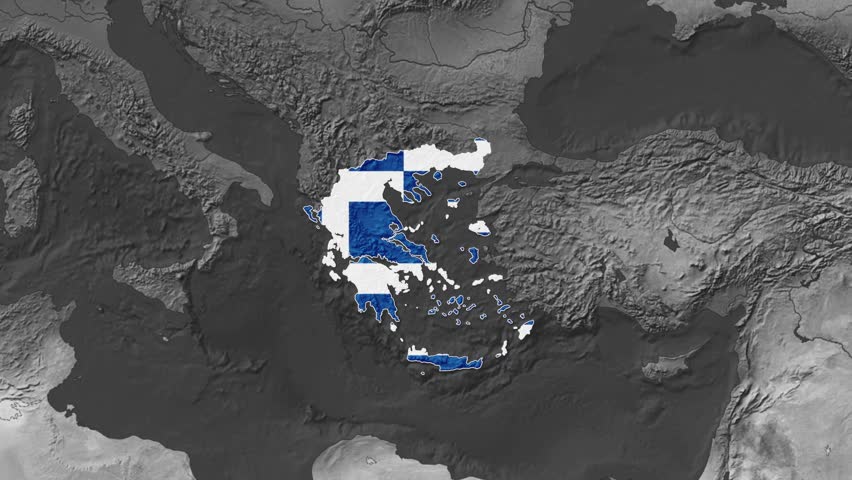 Greece Flat Map Flag Black and White Map