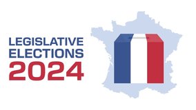 Legislative elections 2024 in France. Vote box with flag, country map, text and ballot going into voting box. Election concept, animated video. - Powered by Shutterstock - Get 15% off with code: PIKWIZARD15