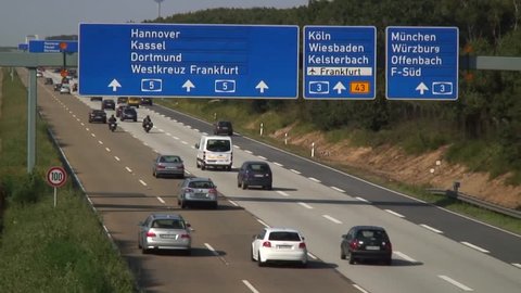 Cars on the A5 / Frankfurter Kreuz Highway, Germany. 