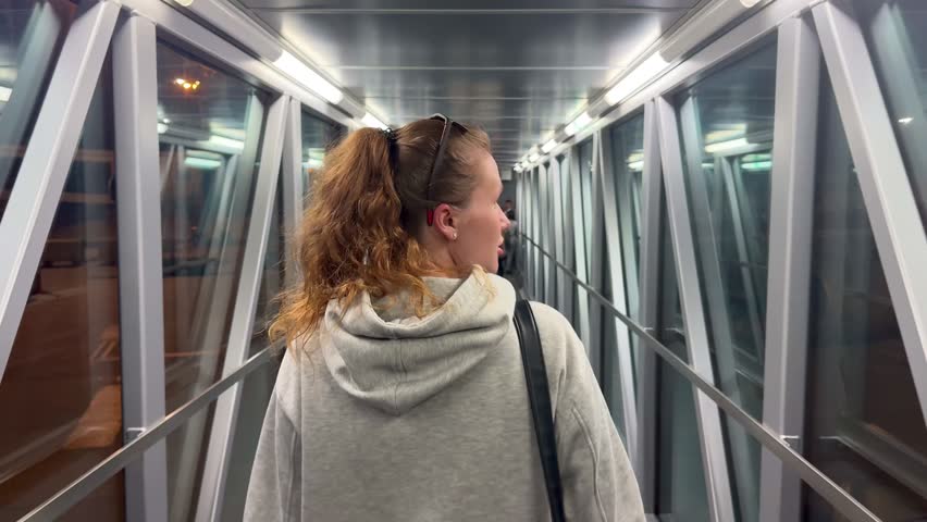 young woman boarding a plane, concept travel, flight